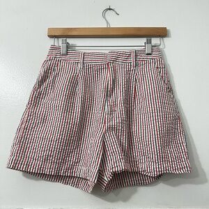 Brixton Striped 100% Cotton Seersucker Retro Preppy High Rise Chino Shorts Sze 2